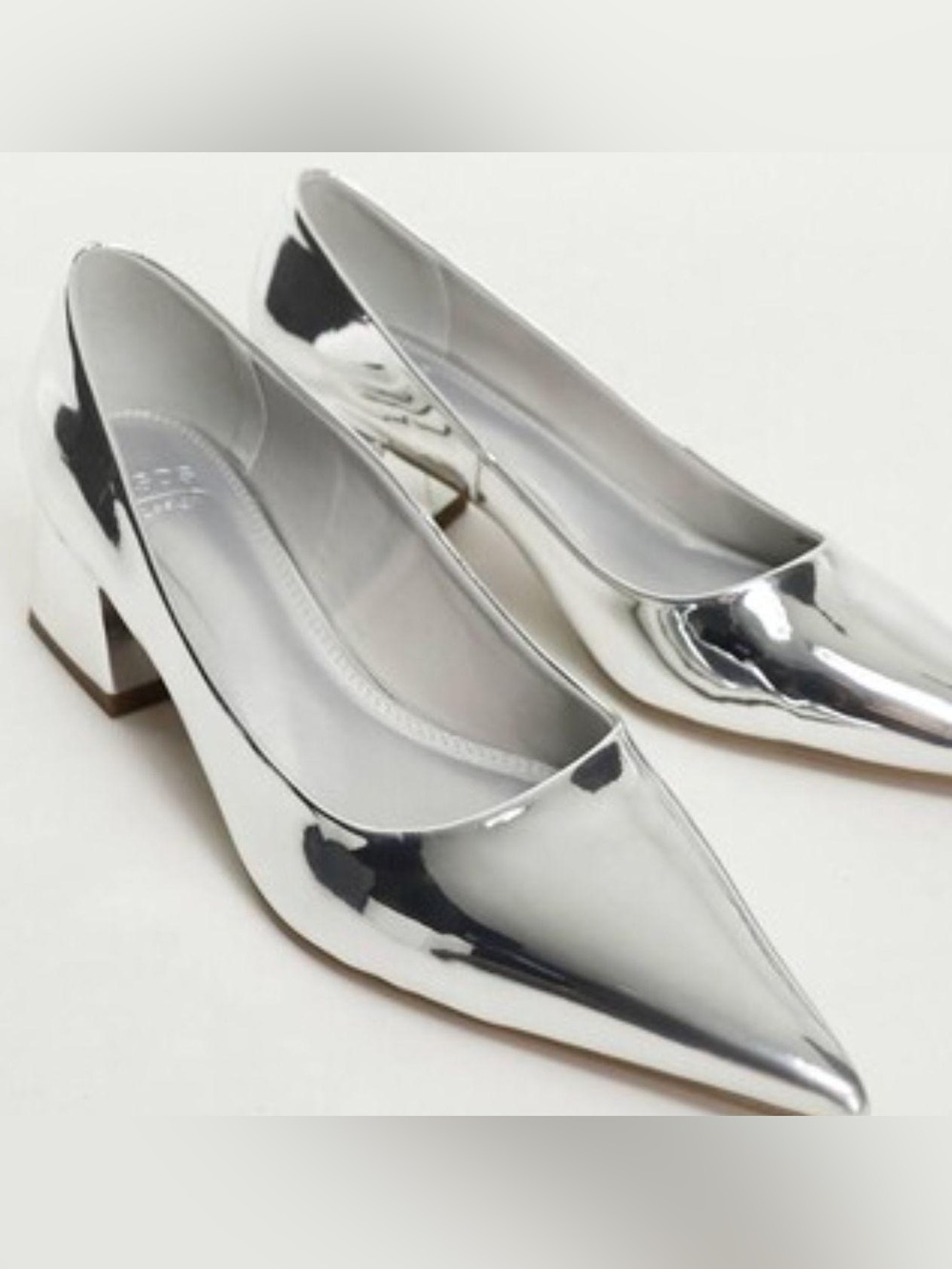NWOT ASOS Design Women’s Silver Metallic Block Heel Pumps - size 10 - Picture 2 of 5